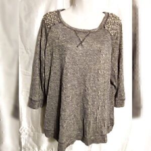 Internaition concepts  beaded shoulder Metallic 3/4 sleeve sweater size 1X